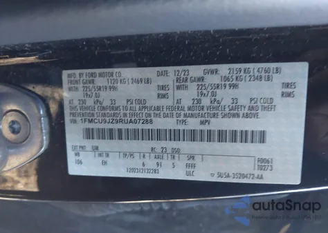 2024 Ford Escape Platinum from USA, damaged, VIN 1FMCU9JZ9RUA07288